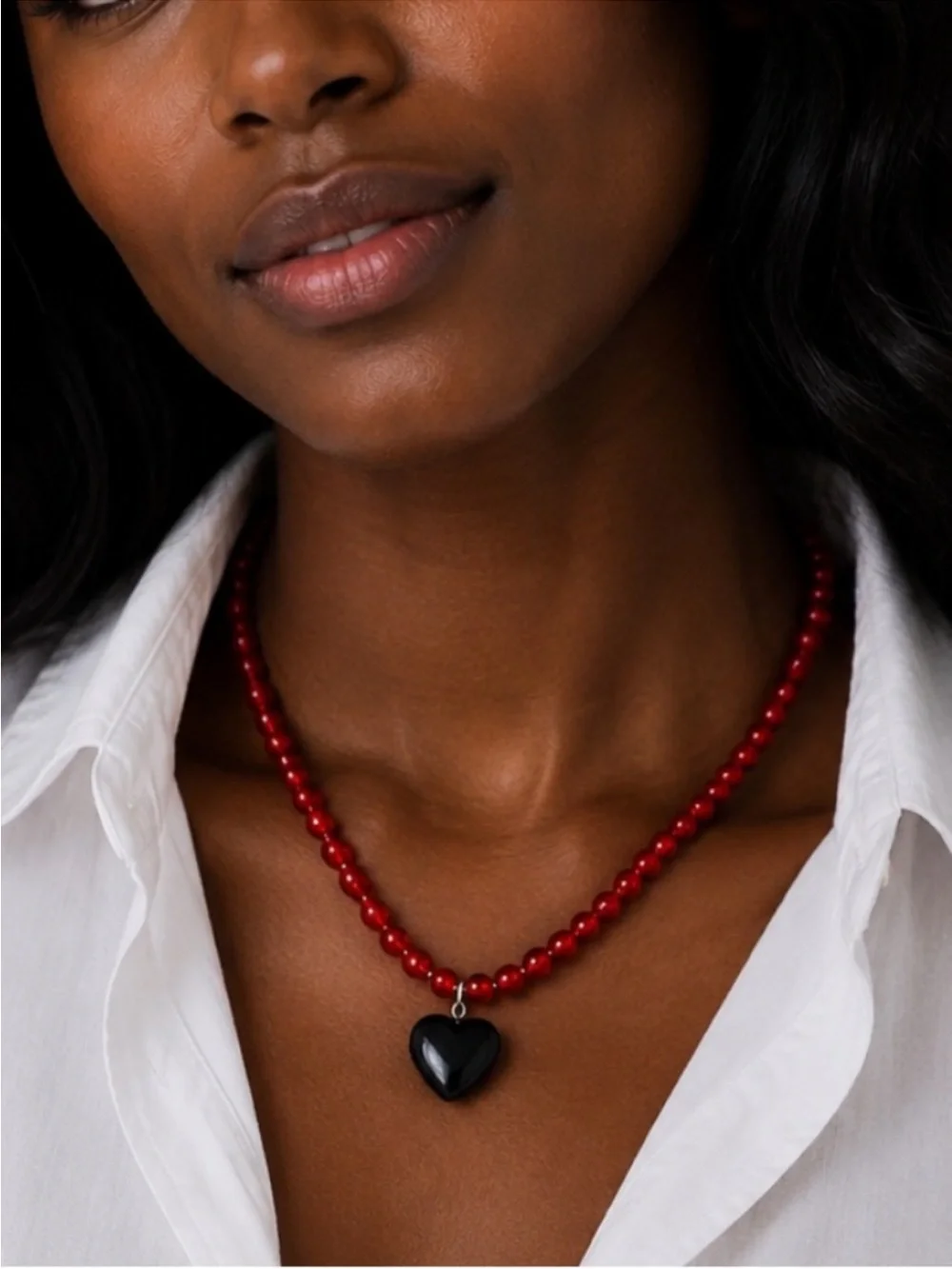 New! Preppy Y2K Red Beaded Black Heart Necklace NWOT 4024